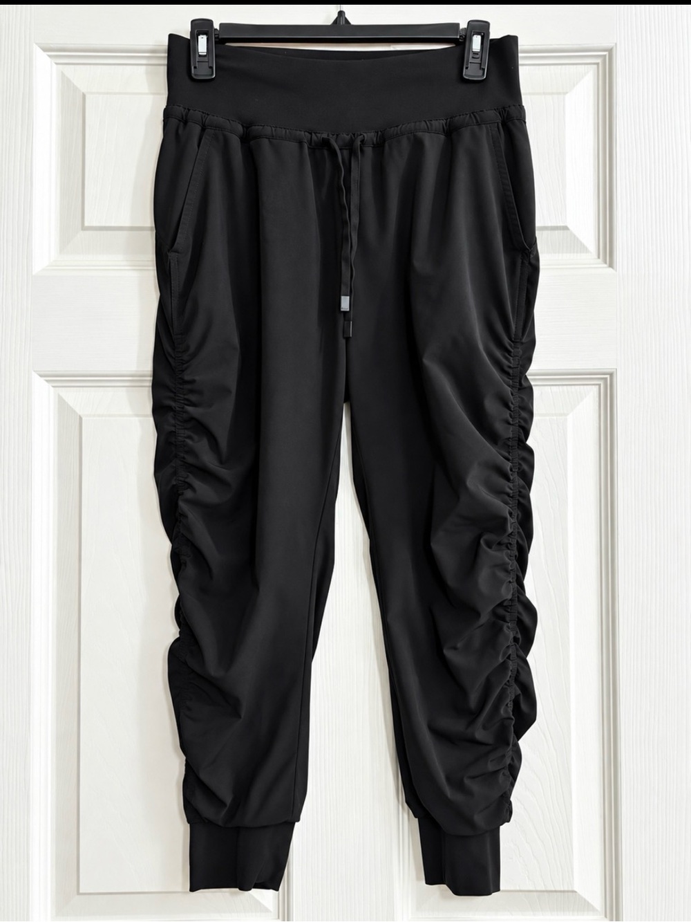 Athleta Black Ruched Side Drawstring Joggers